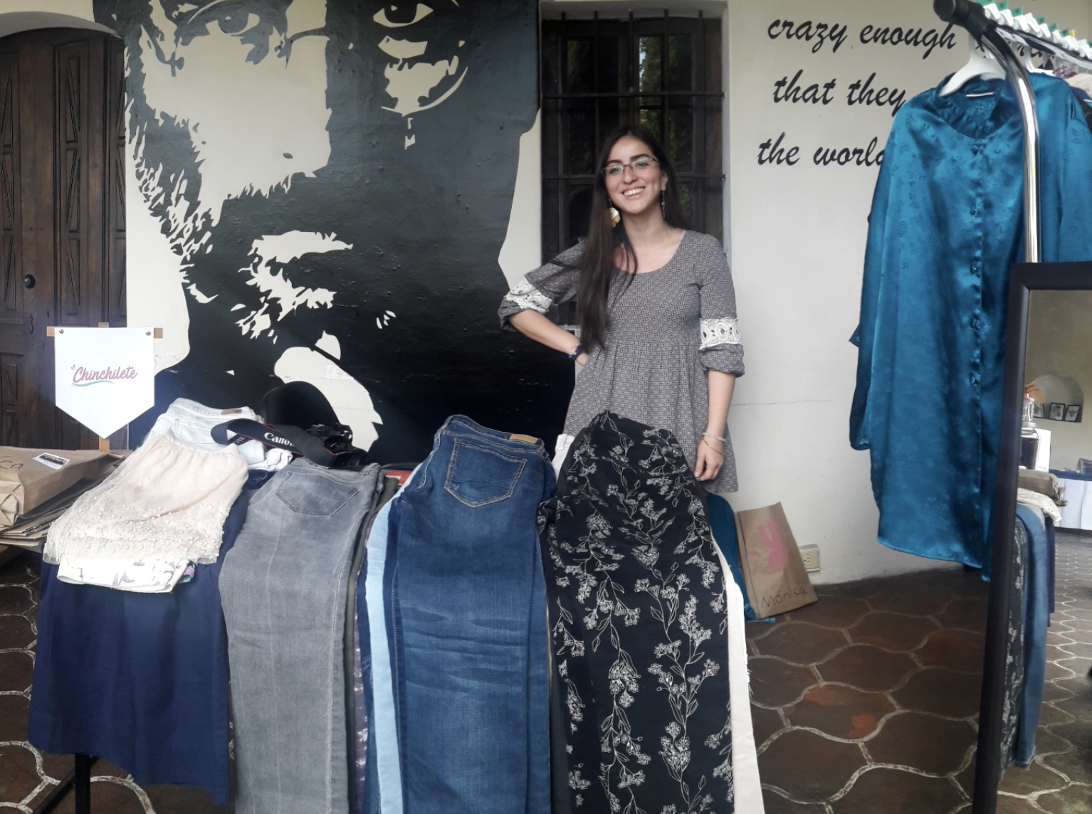 Dessi at her first business Chinchilete, a clothing pop-up