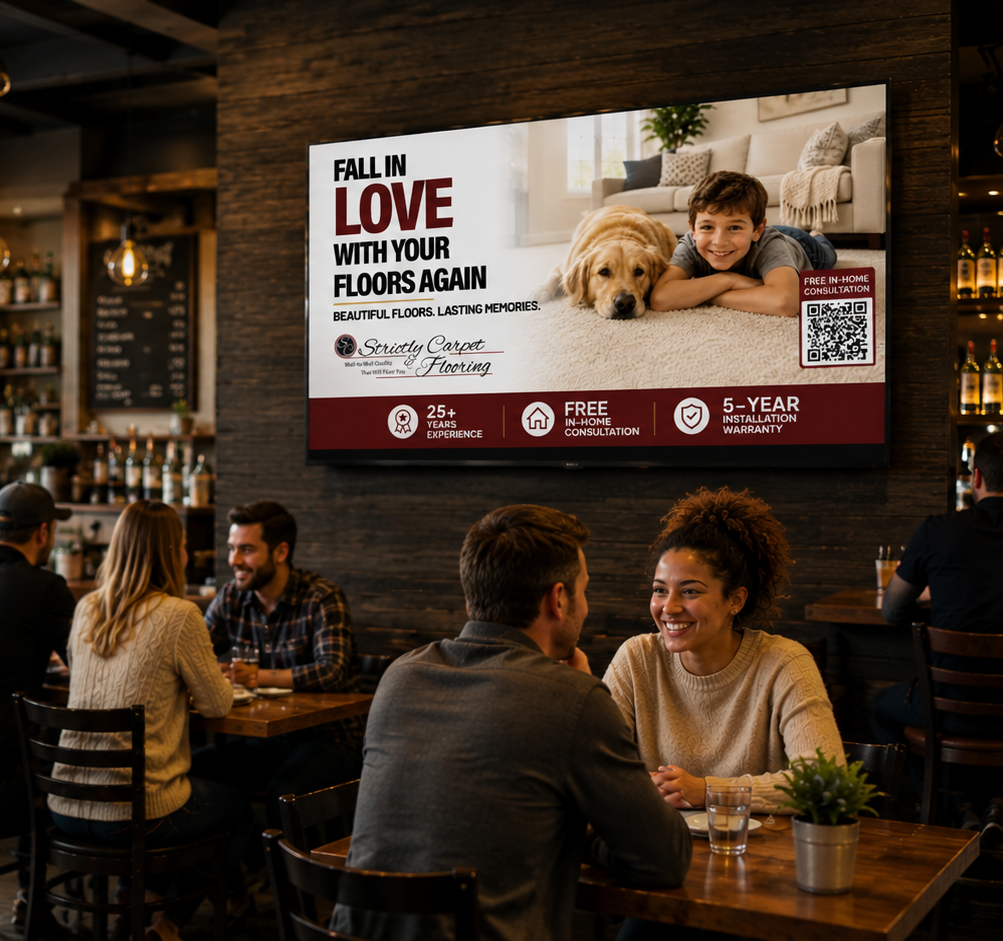 Indoor billboard screen in a local business