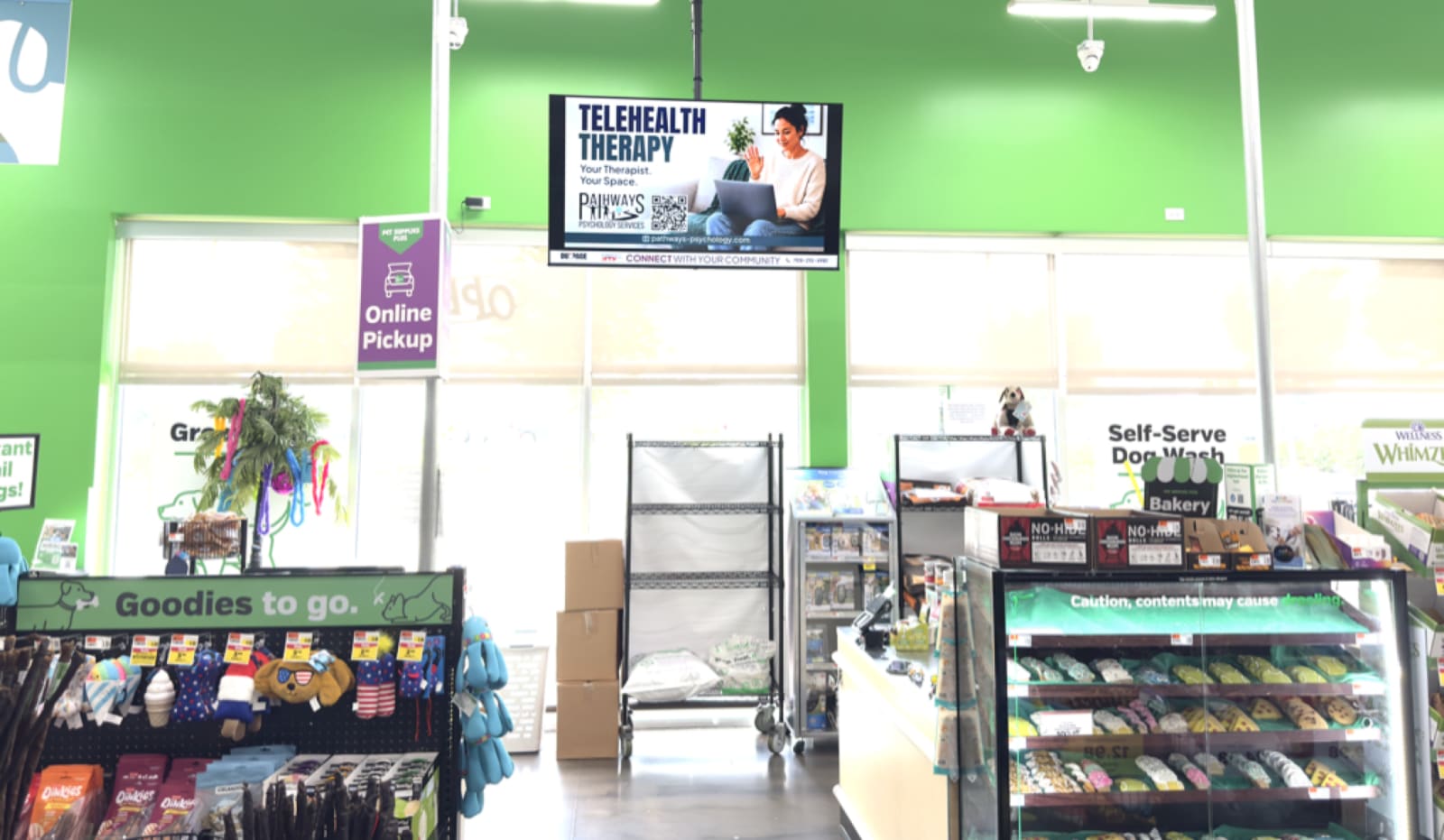 Installed DDM advertising screen inside Pet Supplies Plus Plainfield