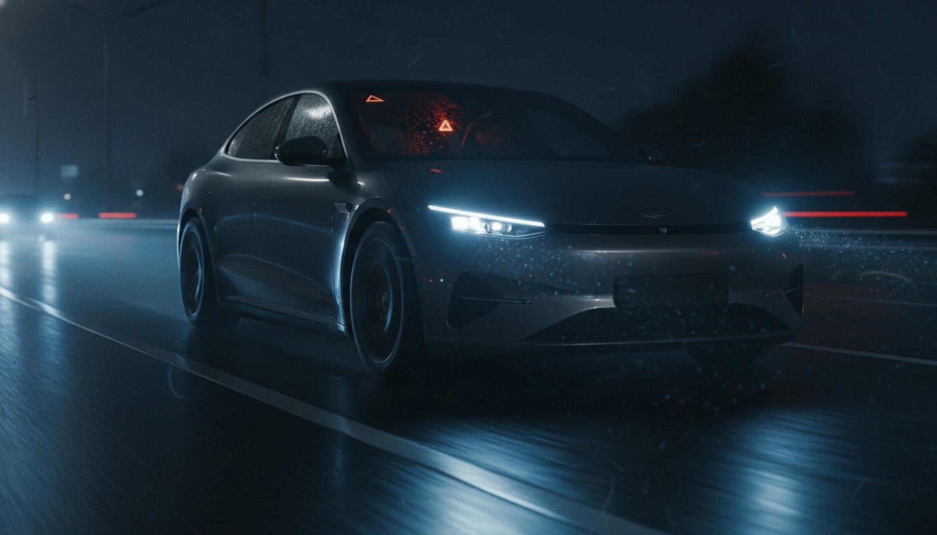 Private vehicle receiving road safety alerts at night
