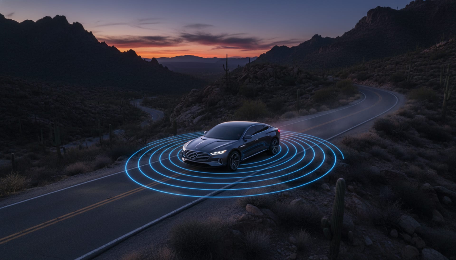 Vehicle on remote road with connected safety alerts