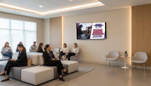 DDM indoor digital billboard screen inside a medical office waiting area
