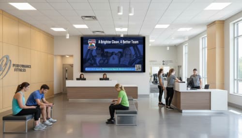 DDM indoor digital billboard screen inside a fitness center gym