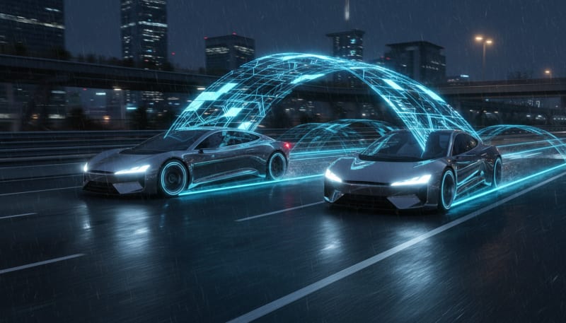 V2X connected vehicles on night road