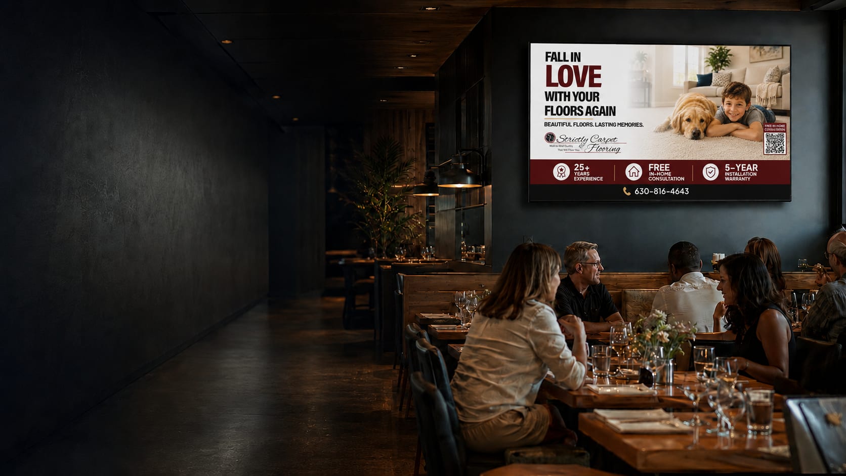 DuPage Digital Media screen displayed inside a local venue