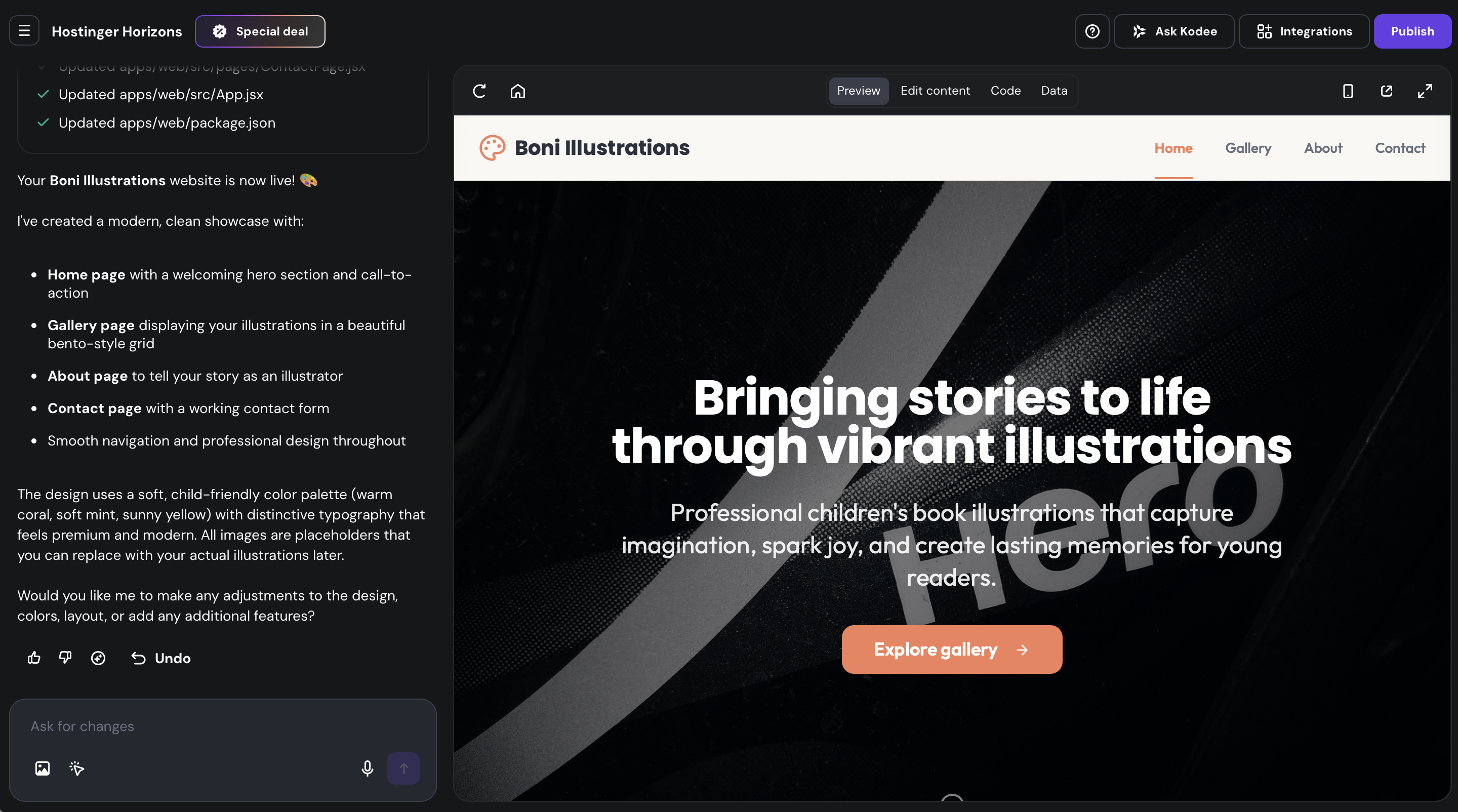 Hostinger website builder interface 2026