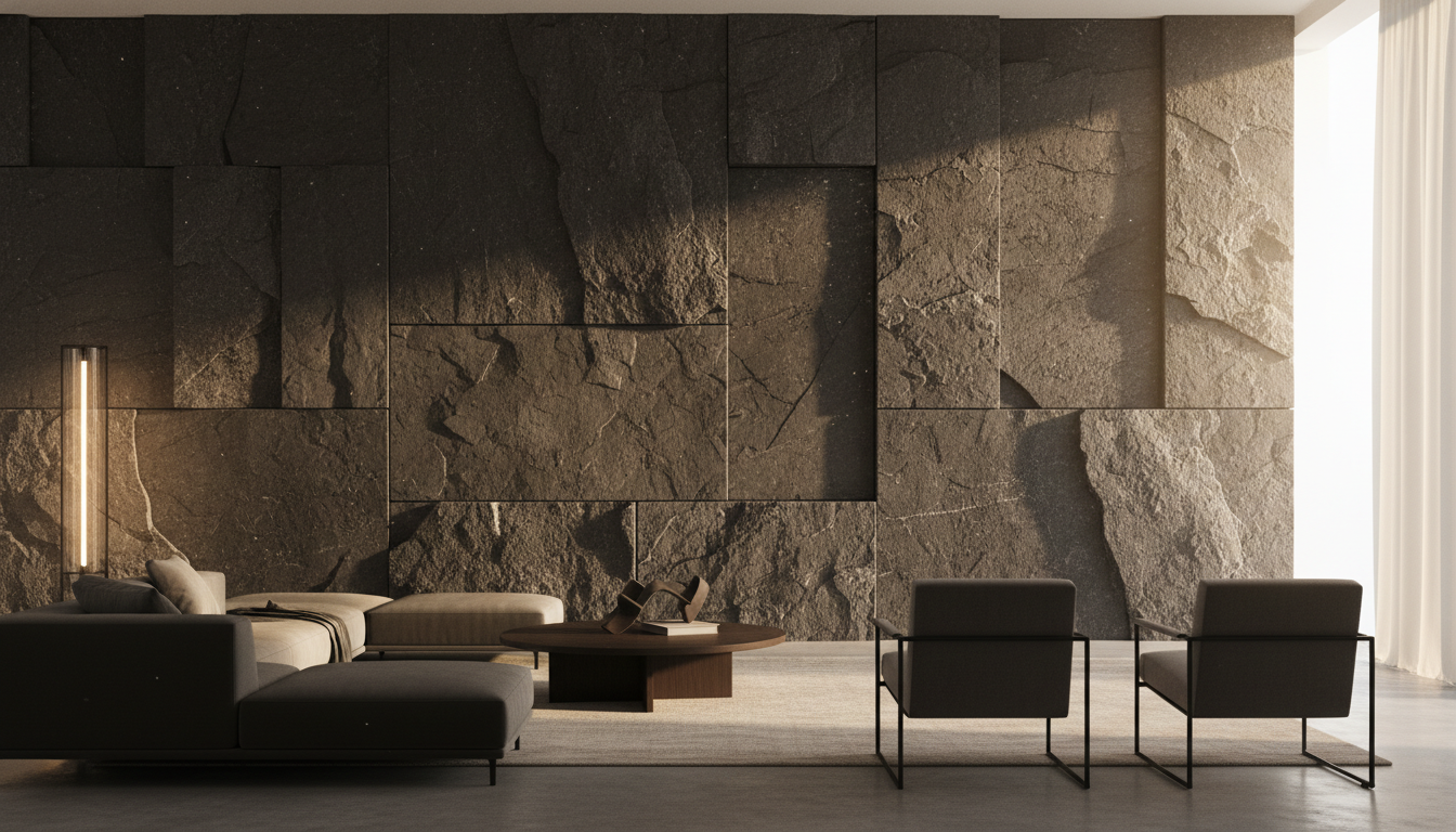 Luxury interior with dark stone