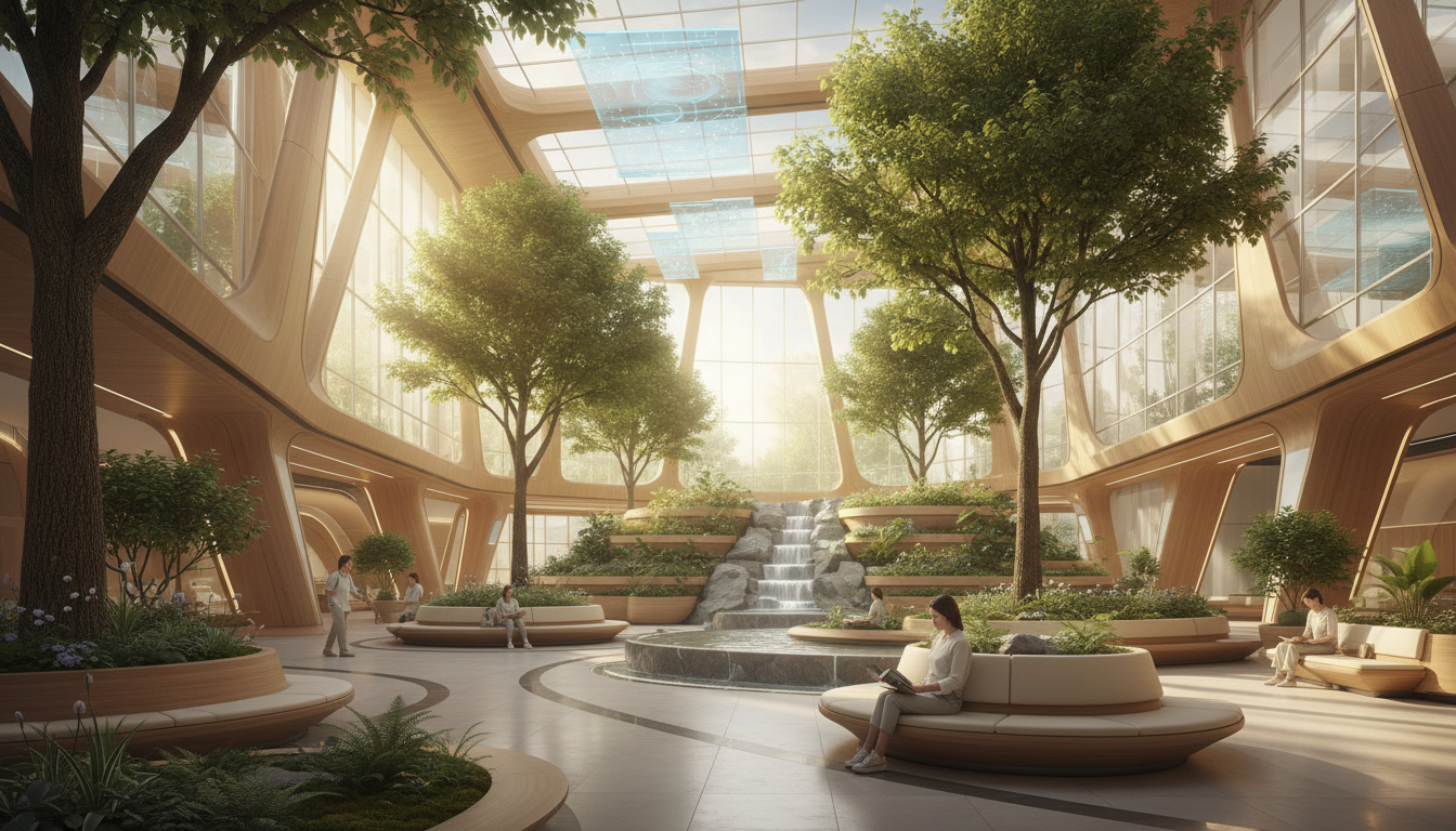 Modern hospital atrium designed with evidence-based natural light principles