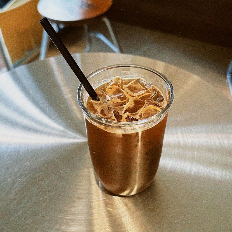 Iced cold brew coffee with straw