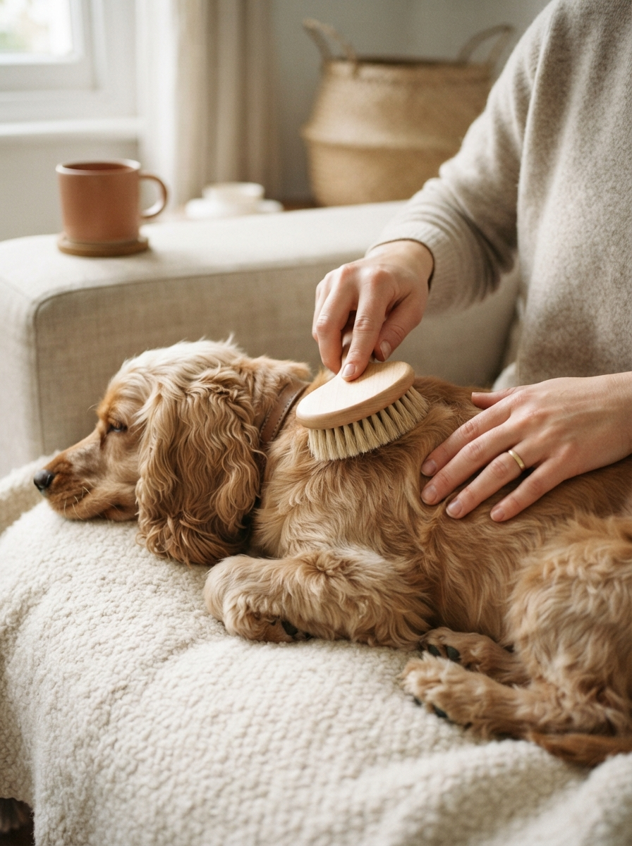 Dog receiving gentle care as part of a morning ritual