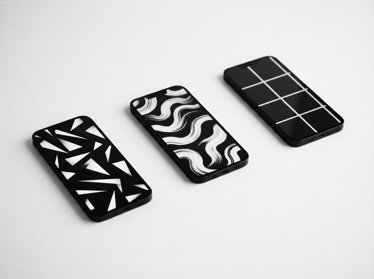 Monochrome studio composition of smartphones representing distinct audience interests